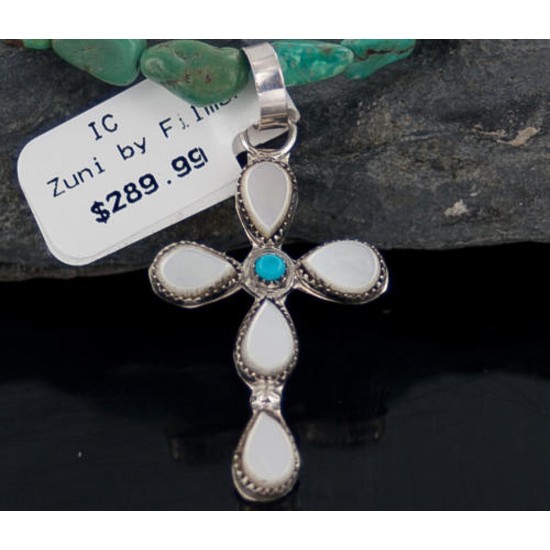 Petit Point Handmade Certified Authentic Zuni .925 Sterling Silver Turquoise Native American Necklace 370891989878