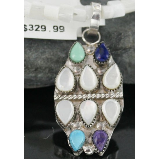 Petit Point Handmade Certified Authentic Zuni .925 Sterling Silver Turquoise Native American Necklace 370925367814