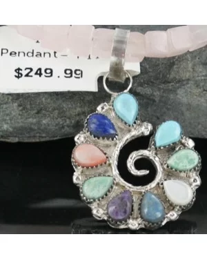 Petit Point Handmade Certified Authentic Zuni .925 Sterling Silver Turquoise Native American Necklace 370926077395