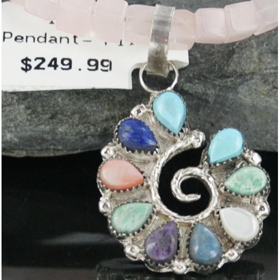 Petit Point Handmade Certified Authentic Zuni .925 Sterling Silver Turquoise Native American Necklace 370926077395