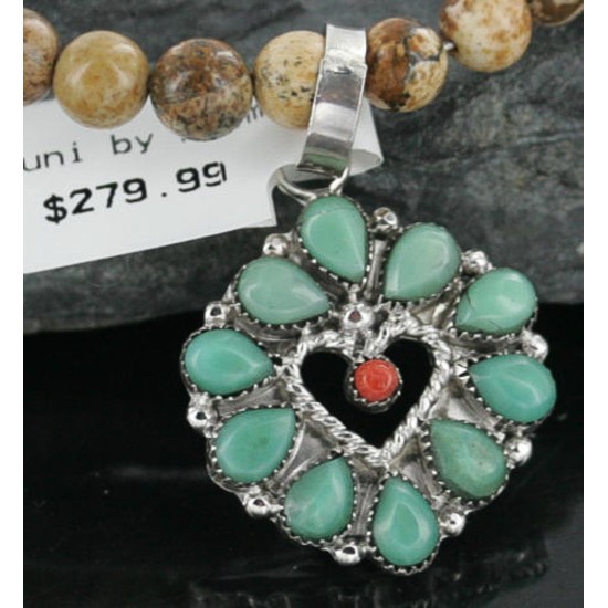 Petit Point Handmade Certified Authentic Zuni .925 Sterling Silver Turquoise Native American Necklace 370929946080