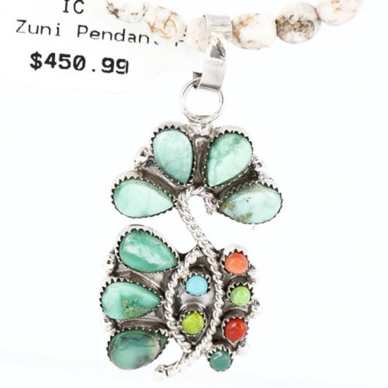 Petit Point Handmade Certified Authentic Zuni .925 Sterling Silver Turquoise Native American Necklace 371028070784 Petit Point Handmade Certified Authentic Zuni .925 Sterling Silver Turquoise Native American Necklace 371028070784