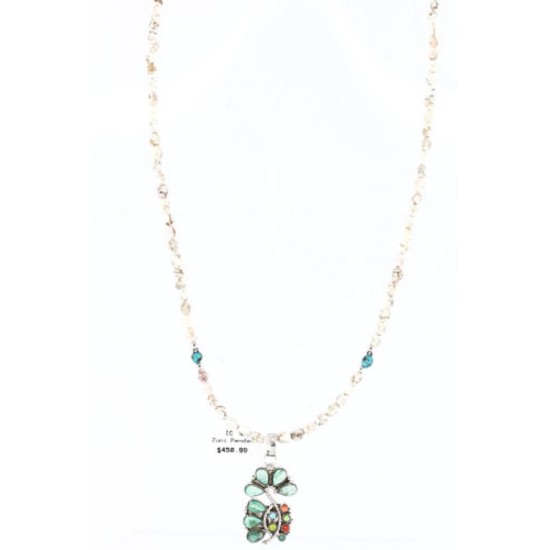 Petit Point Handmade Certified Authentic Zuni .925 Sterling Silver Turquoise Native American Necklace 371028070784 Petit Point Handmade Certified Authentic Zuni .925 Sterling Silver Turquoise Native American Necklace 371028070784
