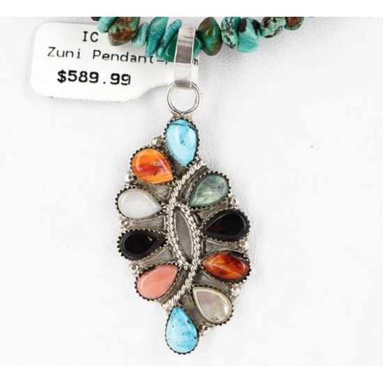 Petit Point Handmade Certified Authentic Zuni .925 Sterling Silver Turquoise Native American Necklace 371049344451