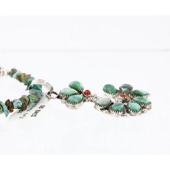 Petit Point Handmade Certified Authentic Zuni .925 Sterling Silver Turquoise Native American Necklace 371051824655