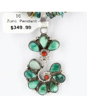 Petit Point Handmade Certified Authentic Zuni .925 Sterling Silver Turquoise Native American Necklace 371051824655