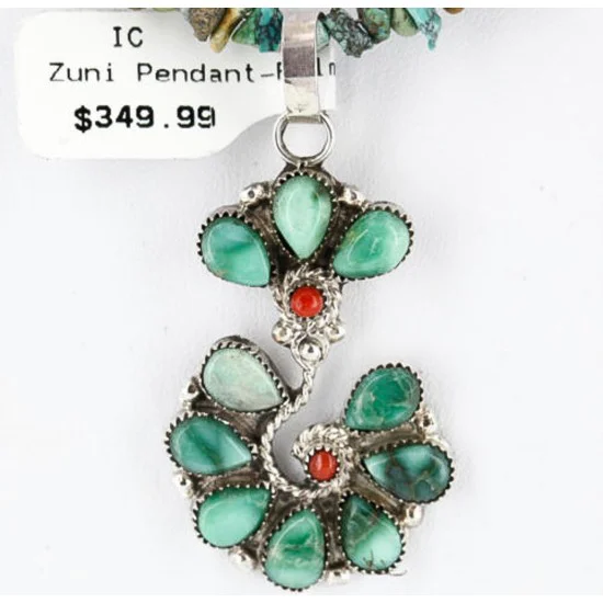 Petit Point Handmade Certified Authentic Zuni .925 Sterling Silver Turquoise Native American Necklace 371051824655