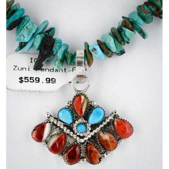 Petit Point Handmade Certified Authentic Zuni .925 Sterling Silver Turquoise Native American Necklace 371060435483