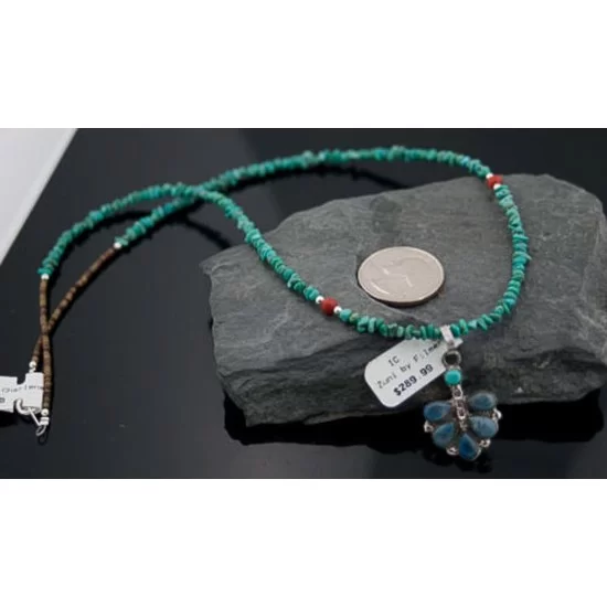 Petit Point Handmade Certified Authentic Zuni .925 Sterling Silver Turquoise Native American Necklace 390627819331 Petit Point Handmade Certified Authentic Zuni .925 Sterling Silver Turquoise Native American Necklace 390627819331