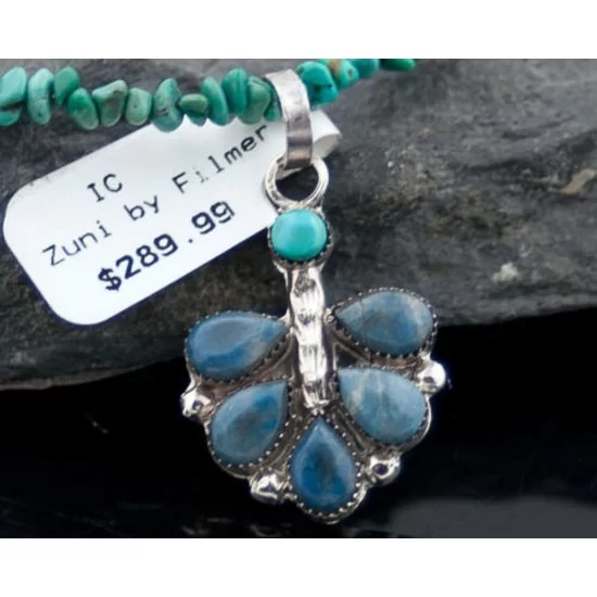 Petit Point Handmade Certified Authentic Zuni .925 Sterling Silver Turquoise Native American Necklace 390627819331 Petit Point Handmade Certified Authentic Zuni .925 Sterling Silver Turquoise Native American Necklace 390627819331