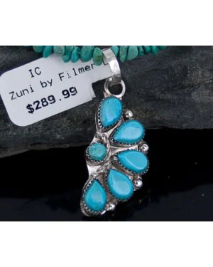 Petit Point Handmade Certified Authentic Zuni .925 Sterling Silver Turquoise Native American Necklace 390643159808