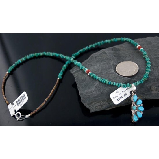 Petit Point Handmade Certified Authentic Zuni .925 Sterling Silver Turquoise Native American Necklace 390643159808 Petit Point Handmade Certified Authentic Zuni .925 Sterling Silver Turquoise Native American Necklace 390643159808