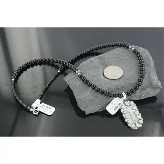 Petit Point Handmade Certified Authentic Zuni .925 Sterling Silver Turquoise Native American Necklace 390667055937