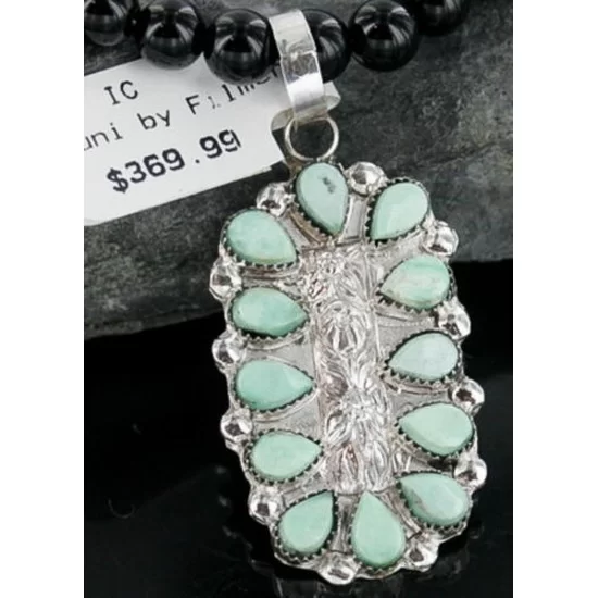 Petit Point Handmade Certified Authentic Zuni .925 Sterling Silver Turquoise Native American Necklace 390667055937