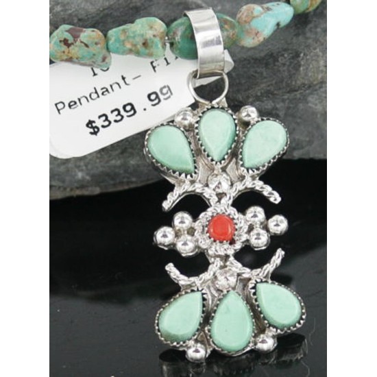 Petit Point Handmade Certified Authentic Zuni .925 Sterling Silver Turquoise Native American Necklace 390669110060