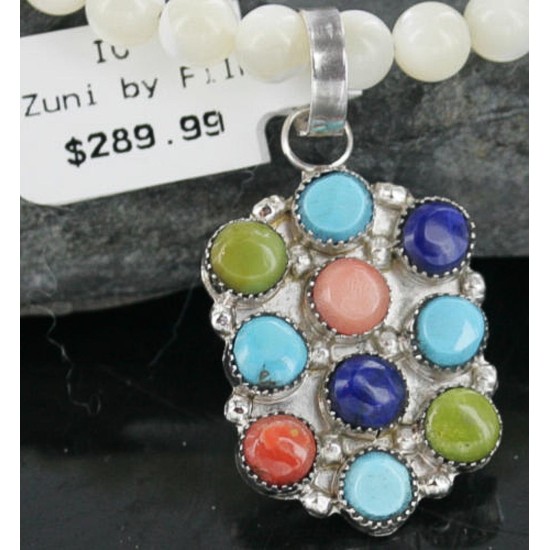 Petit Point Handmade Certified Authentic Zuni .925 Sterling Silver Turquoise Native American Necklace 390681865752