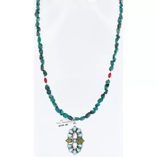 Petit Point Handmade Certified Authentic Zuni .925 Sterling Silver Turquoise Native American Necklace 390767047426