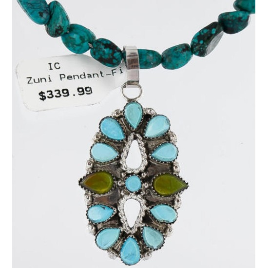 Petit Point Handmade Certified Authentic Zuni .925 Sterling Silver Turquoise Native American Necklace 390767047426