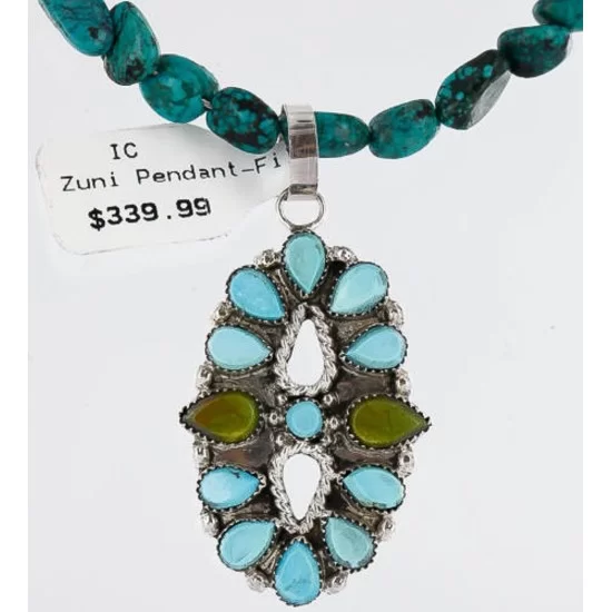 Petit Point Handmade Certified Authentic Zuni .925 Sterling Silver Turquoise Native American Necklace 390767047426
