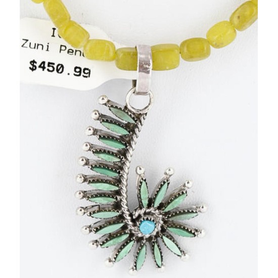 Petit Point Handmade Certified Authentic Zuni .925 Sterling Silver Turquoise Native American Necklace 390805251114