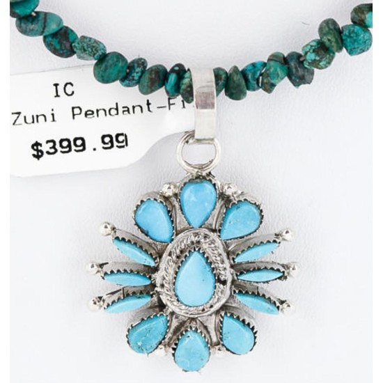 Petit Point Handmade Certified Authentic Zuni .925 Sterling Silver Turquoise Native American Necklace 390810145389