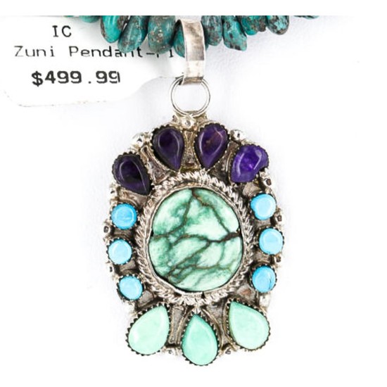 Petit Point Handmade Certified Authentic Zuni .925 Sterling Silver Turquoise Native American Necklace 390842253023