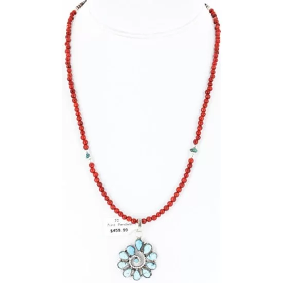 Petit Point Handmade Certified Authentic Zuni .925 Sterling Silver Turquoise Native American Necklace 390844191403