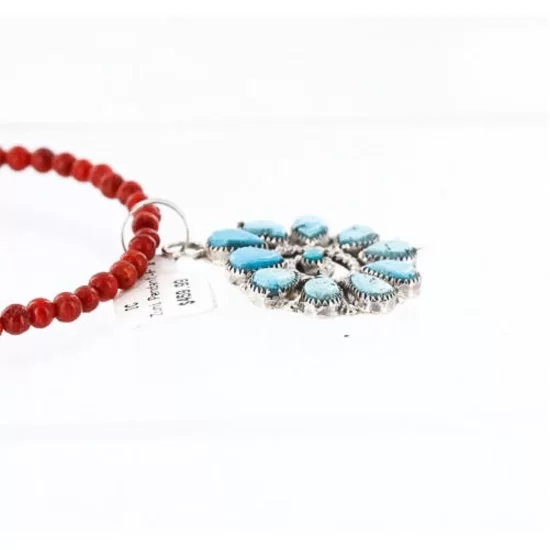 Petit Point Handmade Certified Authentic Zuni .925 Sterling Silver Turquoise Native American Necklace 390844191403