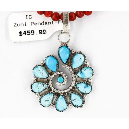 Petit Point Handmade Certified Authentic Zuni .925 Sterling Silver Turquoise Native American Necklace 390844191403