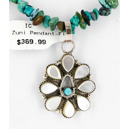 Petit Point Handmade Certified Authentic Zuni .925 Sterling Silver Turquoise Native American Necklace 390852186156