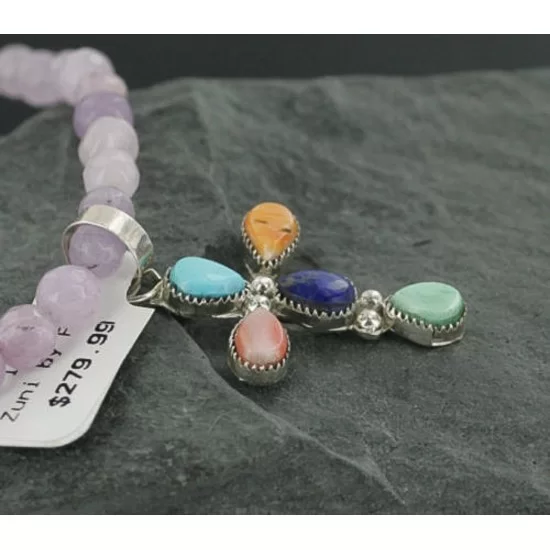 Petit Point Handmade CROSS Certified Authentic Zuni .925 Sterling Silver MultiColor Stones Native American Necklace 370953341535 Petit Point Handmade CROSS Certified Authentic Zuni .925 Sterling Silver MultiColor Stones Native American Necklace 370953341535