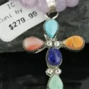 Petit Point Handmade CROSS Certified Authentic Zuni .925 Sterling Silver MultiColor Stones Native American Necklace 370953341535