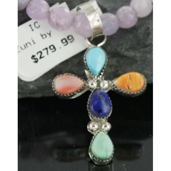Petit Point Handmade CROSS Certified Authentic Zuni .925 Sterling Silver MultiColor Stones Native American Necklace 370953341535 Petit Point Handmade CROSS Certified Authentic Zuni .925 Sterling Silver MultiColor Stones Native American Necklace 370953341535