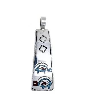 Ram .925 Starling Silver Certified Authentic Handmade Navajo Native American Natural Turquoise Coral Pendent  24541-9