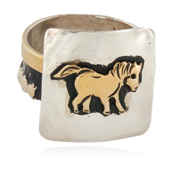 Rare 12kt Gold Filled 925 Sterling Silver Horse Handmade Certified Authentic Navajo Native American Ring  12657-6