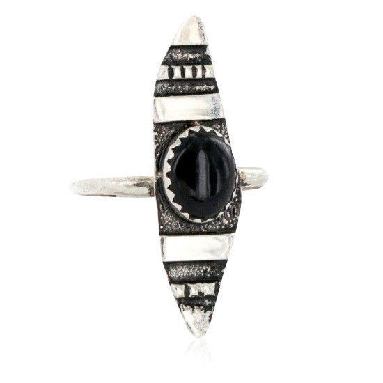 Rare 925 Sterling Silver Handmade Certified Authentic Navajo Natural Black Onyx Native American Ring  12644-0
