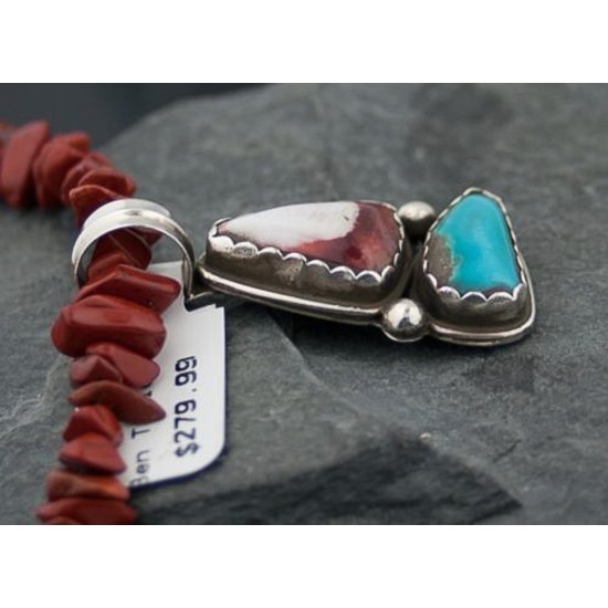 Rare Handmade Certified Authentic Navajo .925 Sterling Silver Natural Turquoise and Spiny Oyster Native American Necklace 370840033802 Rare Handmade Certified Authentic Navajo .925 Sterling Silver Natural Turquoise and Spiny Oyster Native American Necklace 370840033802