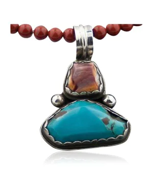 Rare Handmade Certified Authentic Navajo .925 Sterling Silver Natural Turquoise and Spiny Oyster Native American Necklace 370843756303 Rare Handmade Certified Authentic Navajo .925 Sterling Silver Natural Turquoise and Spiny Oyster Native American Necklace 370843756303