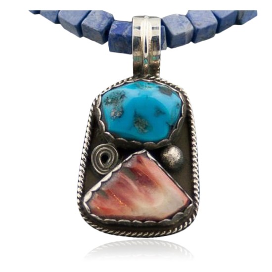 Rare Handmade Certified Authentic Navajo .925 Sterling Silver Natural Turquoise and Spiny Oyster Native American Necklace 390613921450