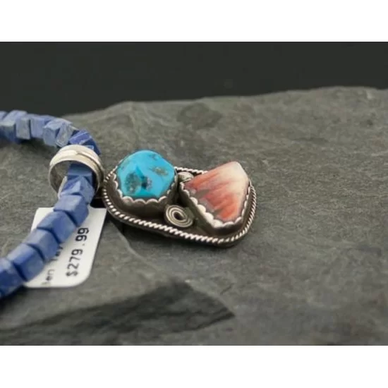 Rare Handmade Certified Authentic Navajo .925 Sterling Silver Natural Turquoise and Spiny Oyster Native American Necklace 390613921450 Rare Handmade Certified Authentic Navajo .925 Sterling Silver Natural Turquoise and Spiny Oyster Native American Necklace 390613921450