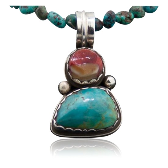Rare Handmade Certified Authentic Navajo .925 Sterling Silver Natural Turquoise and Spiny Oyster Native American Necklace 390615942428