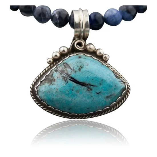 Rare Handmade Certified Authentic Navajo .925 Sterling Silver Natural Turquoise Native American Necklace 370958495970