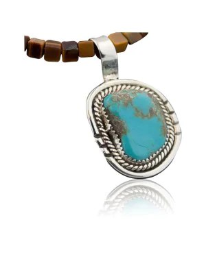 Rare Handmade Certified Authentic Navajo .925 Sterling Silver Natural Turquoise Native American Necklace 390627787774
