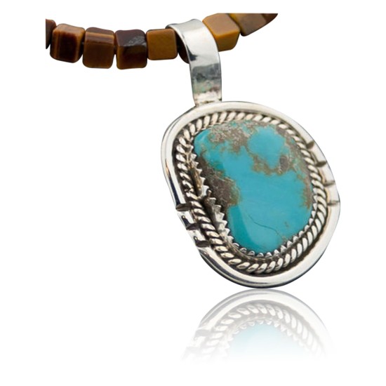 Rare Handmade Certified Authentic Navajo .925 Sterling Silver Natural Turquoise Native American Necklace 390627787774
