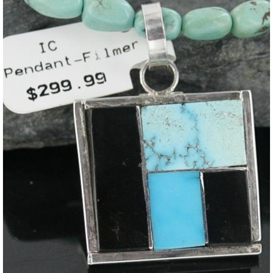 Real Handmade Inlaid Certified Authentic Zuni .925 Sterling Silver Natural Turquoise 291 Native American Necklace 370914234440