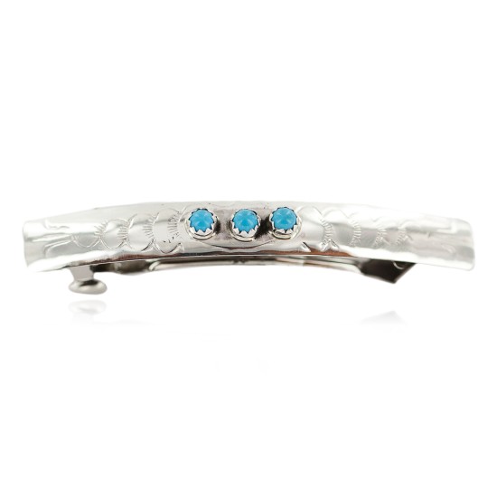 Silver Certified Authentic Handmade Navajo Natural Turquoise Native American Hair Barrette 10346-10