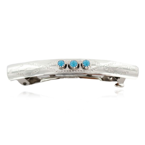 Silver Handmade Certified Authentic Navajo Natural Turquoise Native American Hair Barrette 10346-6