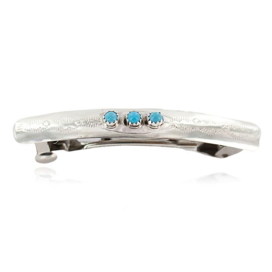Silver Navajo Certified Authentic Handmade Natural Turquoise Native American Hair Barrette 10346-1