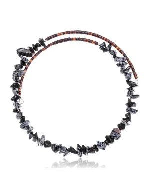 Snowflake Obsidian Certified Authentic Navajo Native American Adjustable Choker Wrap Necklace 25567