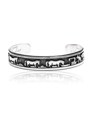 Storyteller .925 Sterling Silver Certified Authentic Navajo Handmade Native American Cuff Bracelet 1255